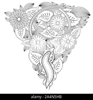 Doodle Blumenmuster in Schwarz und Weiß. Seite für Malbuch: sehr interessanten und entspannenden Job für Kinder und Erwachsene. Zentangle Zeichnung. Blume Stockfoto