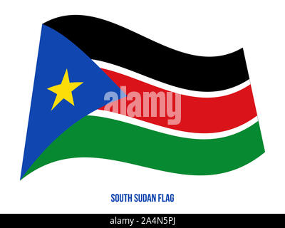 Der Süden des Sudan Flagge schwenkten Vector Illustration auf weißem Hintergrund. Der Süden des Sudan Nationalflagge. Stockfoto