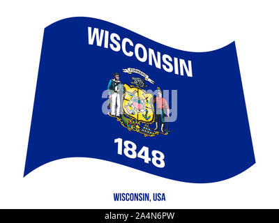 Wisconsin (USA) Flagge schwenkten Vector Illustration auf weißem Hintergrund. Flagge der Vereinigten Staaten von Amerika. Stockfoto