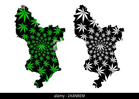 Derbyshire (Vereinigtes Königreich, England, Non-Metropolitan County, Shire county) Karte cannabis Blatt grün und schwarz ausgelegt ist, Derbyshire Karte aus Mari Stock Vektor