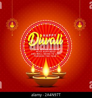 Happy Diwali Greetings Card Poster Design, Banner, Logo, Aufkleber, Konzept, Vorlage, Symbol, Einheit, Label, Web, Eselsbrücke. Indian Festival des Lichts. Stock Vektor