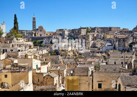 Blick auf die historische Altstadt von Matera in Süditalien Stockfoto