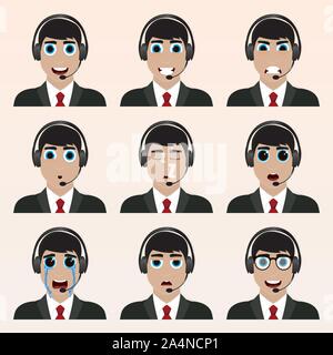 Der nette Fahrer Emoticons. Die verschiedenen Emotionen des Charakters. Satz von avatar Symbole. Vector Illustration. Stock Vektor