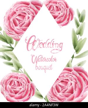 Hochzeit aquarell Blumenstrauß mit rosa Blüten und Blätter. Grußkarte Vektor Stock Vektor