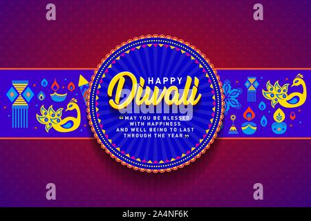 Happy Diwali Greetings Card Poster Design, Banner, Logo, Aufkleber, Konzept, Vorlage, Symbol, Einheit, Label, Web, Eselsbrücke. Indian Festival des Lichts. Stock Vektor