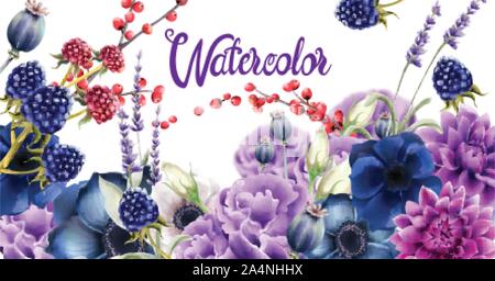 Herbst Blumen vektor Aquarell. Isolierte Hintergrund. Provence Blumen banner Stock Vektor