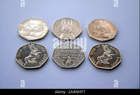 UK 50 Cent Münzen. Stockfoto