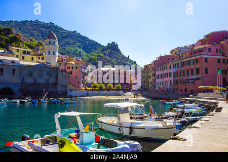 Sandstrand in Vernazza, Cinque Terre Nationalpark Stockfoto