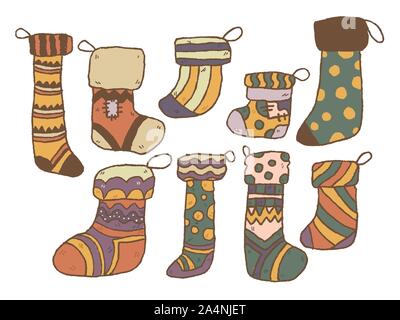 Weihnachten doodle Socken premium Vektor Stock Vektor