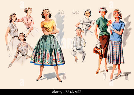 Kleidung für Frauen. Blusen und Röcke. Mode 1958-1959 Stockfoto