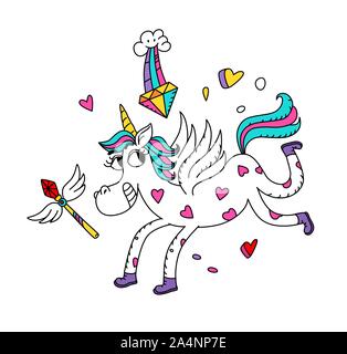 Abbildung: ein magisches Einhorn. Vektor. Cartoon Hero niedlich Pferd mit einem Horn. Kawaii Charakter. Fabelwesen, symbolisiert die Keuschheit. Aufkleber mit einem Stock Vektor