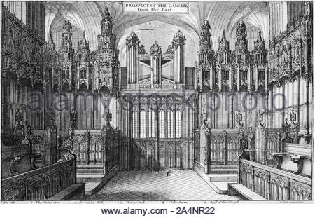 St. George's Chapel Choir, Schloss Windsor, England, Radierung von Böhmische Kupferstecher Wenzel Hollar aus 1600s Stockfoto