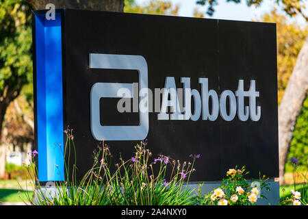 Abbott Laboratories Zeichen in der Nähe von Unternehmen im Silicon Valley. Abbott Laboratories ist eine US-amerikanische health care company Stockfoto