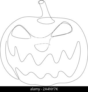 Halloween Kürbis mit Gesicht Abbildung durch eine Linie gezeichnet. Herbstferien. Vector Illustration Stock Vektor