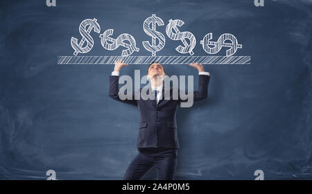 Geschäftsmann nach oben drücken gezeichnet Oberfläche mit Dollarzeichen auf es Stockfoto