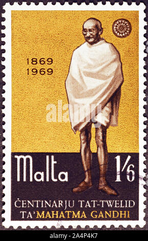 Mahatma Gandhi auf Briefmarke von Malta Stockfoto