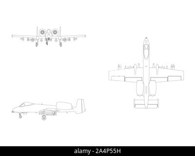 Vektor linie Abbildung eines Kampfflugzeug Flugzeug isoliert auf weißem Stock Vektor