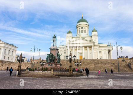 Denkmal für Alexander II. von Russland, den Befreier, geformt von Walter Runeberg, Am Senatsplatz in Helsinki, der Hauptstadt von Finnland Stockfoto