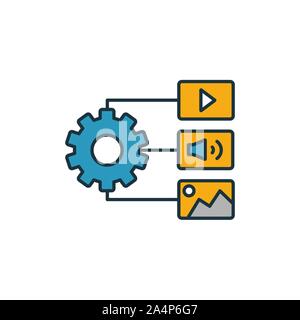 Media Plan Icon Set. Vier Elemente in verschiedenen Stilrichtungen von Inhalt icons Collection. Creative Media plan Icons, Outline, farbige und flach Stock Vektor