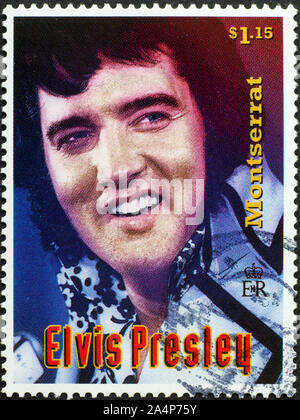 Elvis Presley auf Briefmarke von Montserrat Stockfoto