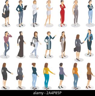 Eingestellt von isometrischen Vektor stehen Frauen Stock Vektor