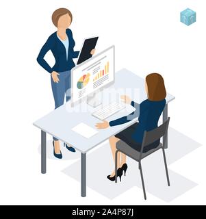 Isometrische Menschen arbeiten im Büro. Stock Vektor