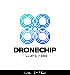 Kreative vektor Schriftzug. Einfache Linie Chip Drone Logo Icon Design. Stock Vektor