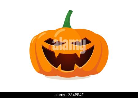 Gruselig gruselig Kürbis Jack o Laterne mit gruseligen Geist Lächeln. Traditionelle Happy halloween Feiertag Feier Horror Dekoration böse Symbol. Flache Vektorgrafik isoliert auf weißem Hintergrund Stock Vektor