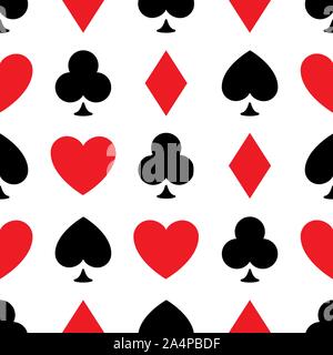 Nahtlose Muster Hintergrund von poker Anzüge - Herz, Kreuz, Pik und Karo - in den Zeilen auf weißem Hintergrund angeordnet. Kasino, das Thema vect Stock Vektor