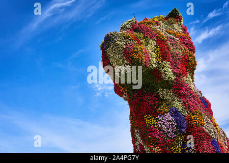 Jeff Koons Welpen Skulptur close-up, Guggenheim Museum, Bilbao Stockfoto