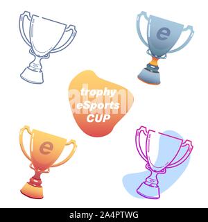 Spiel Sieg eingestellt Icons, esports gewinnen, Vektor Line"-Konzept mit prize Trophy Cup in Silber und Gold Farben, Symbole, auf isolierten weißen Hintergrund Stock Vektor