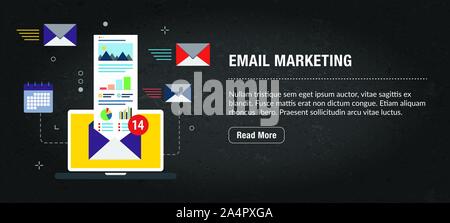 E-mail Marketing, Banner, Internet mit Symbolen in Vektor. Web Banner Vorlage für Website, banner Internet für mobile Design und Social Media App. Busines Stock Vektor
