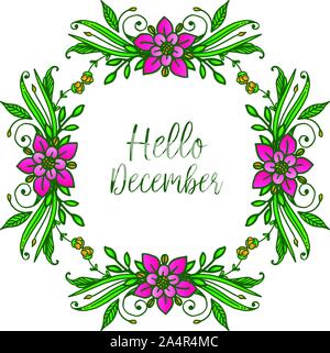 Text hallo Dezember, mit nahtloser rosa Blume Rahmen. Vektor Stock Vektor