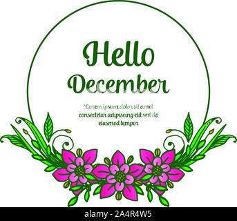 Handschriftliche hallo Dezember, mit Schönheit von rosa Kranz Rahmen. Vektor Stock Vektor