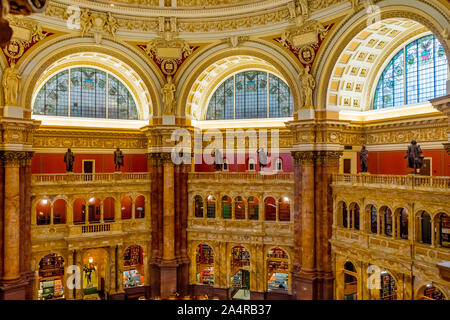 Lesesaal Thomas Jefferson Gebäude Bibliothek des Kongresses in Washington DC. Eröffnet 1897. Nationalbibliothek und Primäre Forschung Bibliothek der US-Regierung Stockfoto