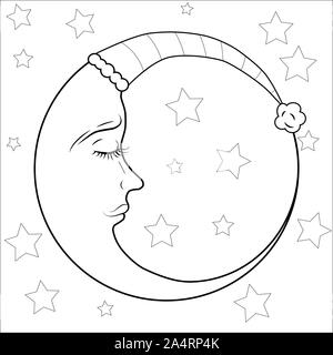 Neue Mond und Stern für Anti stress-Färbung. Muster für das Malbuch. Durch die von der Skizze trace gemacht. Abbildung in zentangle Stil. Monochrome va Stockfoto