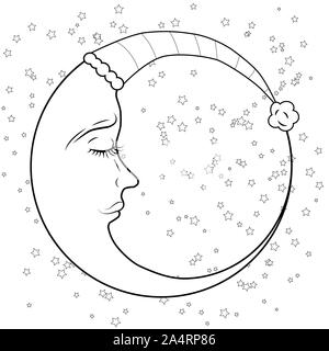 Neue Mond und Stern für Anti stress-Färbung. Muster für das Malbuch. Durch die von der Skizze trace gemacht. Abbildung in zentangle Stil. Monochrome va Stockfoto