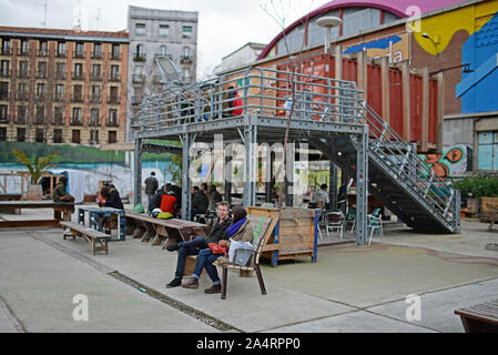 In einem Grundstück befindet, El Campo de Cebada (Gerste) ist ein kultureller, künstlerischer und sozialer Raum durch die Nachbarn in La Latina, Madrid erstellt. Stockfoto