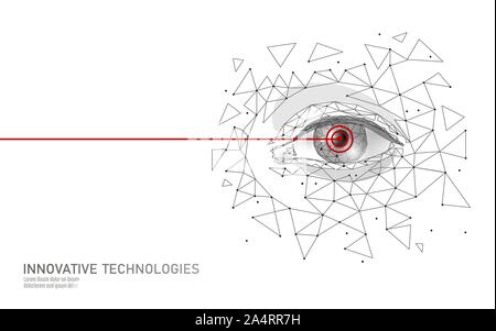 Augenlaser 3D medizinisches Konzept. Abstrakte menschliche Iris moderne Operation Chirurgie Technologie Low Poly. Dreiecke polygonalen rendering Form Stock Vektor