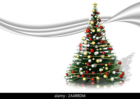 3D-Darstellung. Weihnachten. Tannenbaum mit Platz für Text eingerichtet. Stockfoto