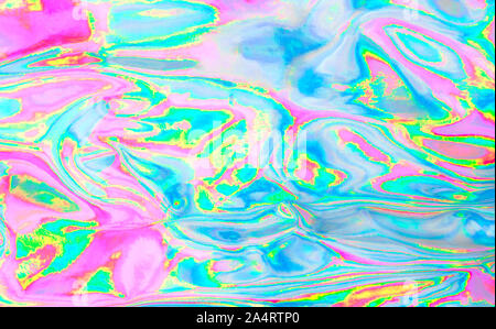 Cognac hell holografische Folie Hintergrund. Holografische Folie zerknittert abstrakte Textur. Glitzernde verschwommen Oberfläche pack. Stockfoto