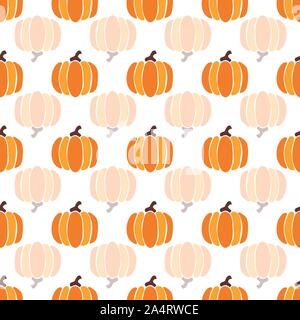 Herbst orange Kürbisse auf weißem Hintergrund reflektiert. Vektor nahtlose Muster. Halloween Abbildung. Oktober Ernte. Gemüsegarten Essen Stock Vektor
