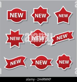 Satz von verschiedenen Werbung Schilder und Aufkleber in roter Farbe Stock Vektor