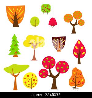 Einstellen der Bäume Herbst Wald, Vector Illustration. Auf weiß isoliert. Cartoon Stil Stock Vektor