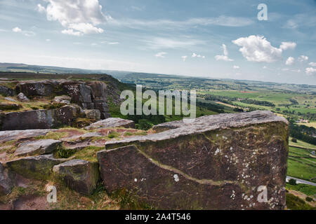 Pamoramic Blick von Curbar Edge Escarpment im Peak District National Park, Derbyshire, England Stockfoto