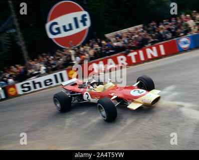 Lotus 49, Blattgold, von Jackie Oliver an der belgischen Grand Prix 1968 angetrieben. Stockfoto