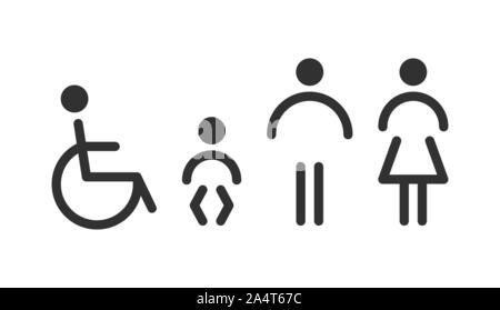 Eingestellt von WC-Symbole - Behinderte, Kinder, Männer, Frauen. Stock Vektor