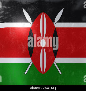 3D-Rendering für eine rostig und alt Kenia Flagge auf einer metallischen Oberfläche. Stockfoto