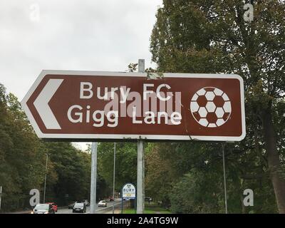 Bury, Lancashire, UK. 15. Oktober 2019, Bury Football Club, Gigg Lane, Bury, Lancashire, UK. Bury Football Club face High Court in London. Kredit: Kredite: Matt Pennington/PennPix/Alamy leben Nachrichten Stockfoto