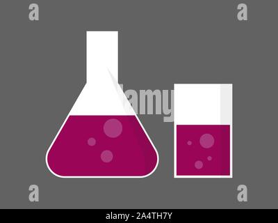 Kolben mit Blut Symbole, Labor Chemie Glaswaren. Blutanalyse. Vector Illustration Stock Vektor